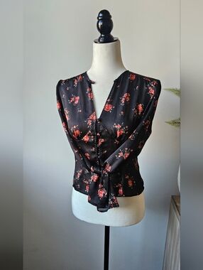 Primark Black Blouse with Red Floral Print